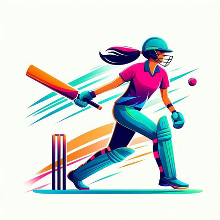 Cricket player in action with bat and ball vector illustration.のイラスト素材