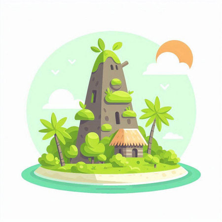 Tropical island with palm trees. Vector illustration in flat styleのイラスト素材