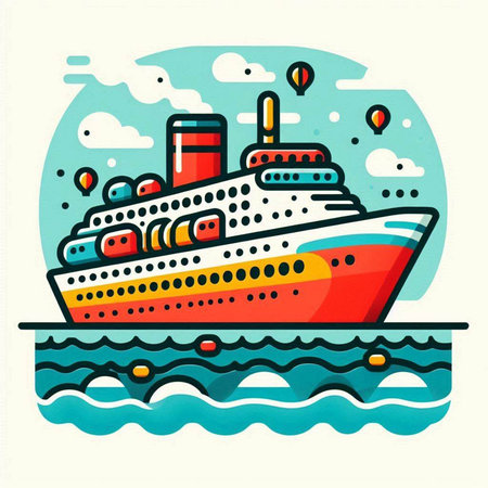 Cruise ship on the sea. Vector illustration in flat style.のイラスト素材
