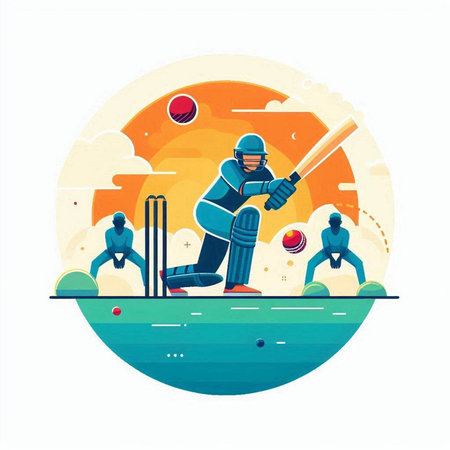 Cricket player batsman playing cricket on field vector illustration.のイラスト素材