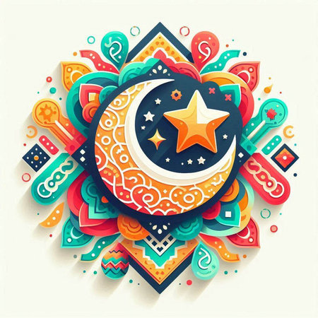 Ramadan Kareem Greeting card with Moon and Star. Vector illustrationのイラスト素材