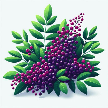 Bunch of ripe blueberries with green leaves. Vector illustration.のイラスト素材
