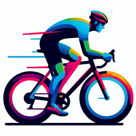 Cyclist in a helmet rides a bicycle, vector illustration.のイラスト素材