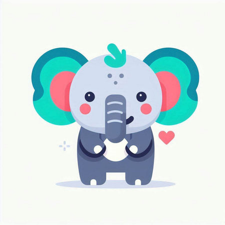 Cute cartoon elephant with heart. Vector illustration in a flat style.のイラスト素材
