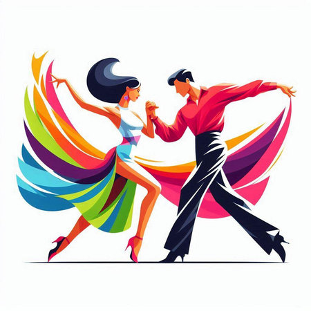 Couple dancing kizomba, tango. Colorful vector illustration.のイラスト素材