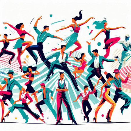 Dancing people. Vector illustration of a group of dancing people.のイラスト素材