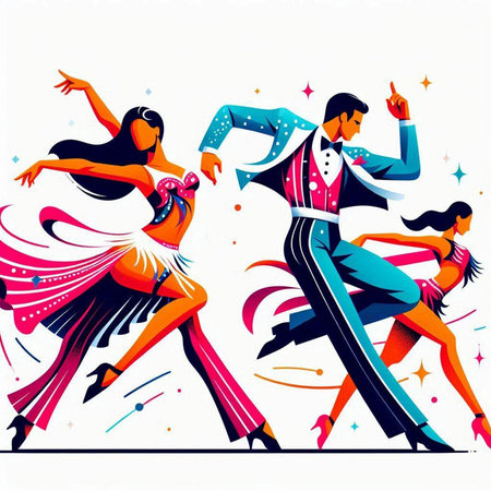 Couple dancing ballroom dance. Vector illustration in retro style.のイラスト素材
