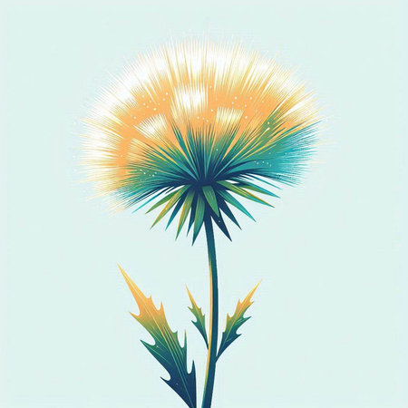 vector illustration of a dandelion flower on a light blue backgroundのイラスト素材