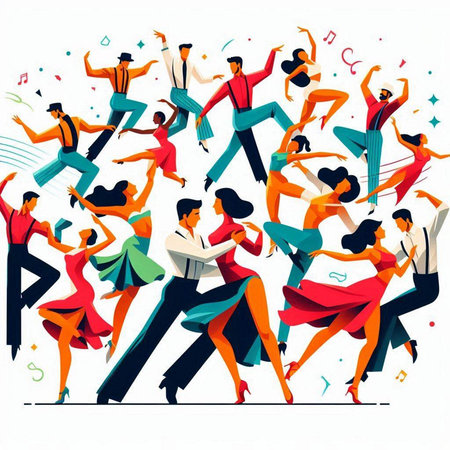 Group of dancing people. Vector illustration in flat style on white background.のイラスト素材