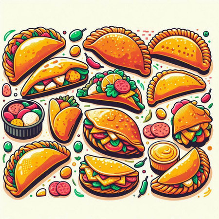 Mexican food set. Vector illustration of traditional mexican food.のイラスト素材