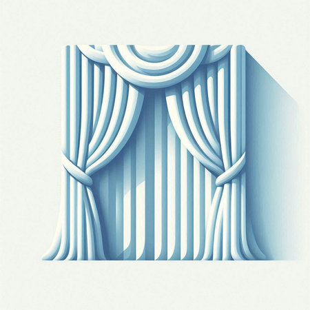 Curtain with drapery. 3d illustration. Blue.のイラスト素材