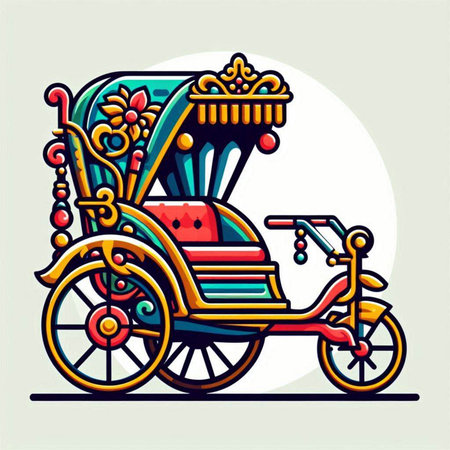 Vintage hand drawn rickshaw. Colorful vector illustration.のイラスト素材