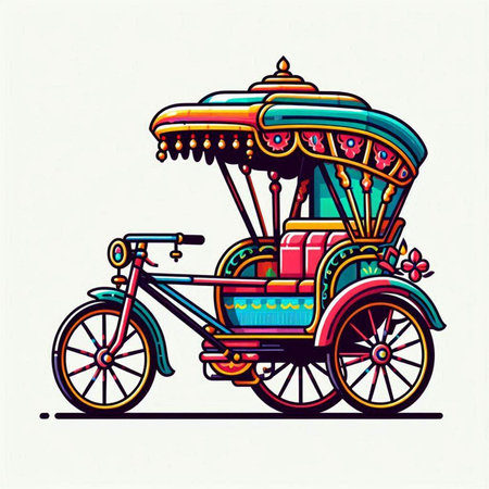 Tuk-tuk, traditional rickshaw, vector illustrationのイラスト素材