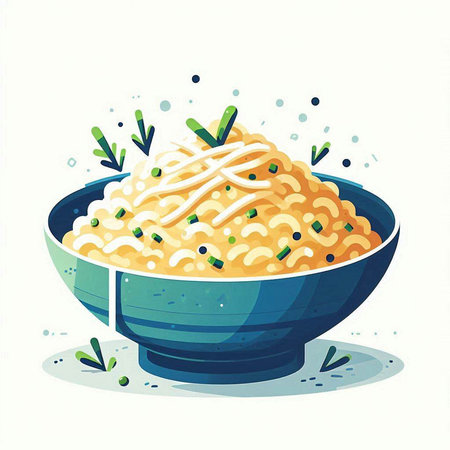 Illustration of a bowl of risotto with noodles on a white backgroundのイラスト素材