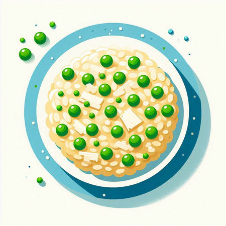 Risotto with green peas and feta cheese. Vector illustration.のイラスト素材