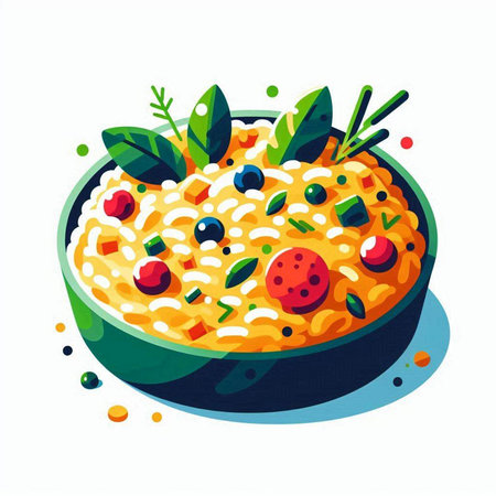 Risotto in a bowl. Vector illustration in cartoon style.のイラスト素材