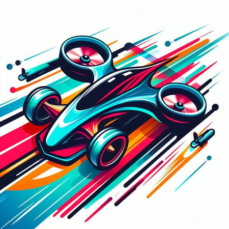 Futuristic race car on abstract colorful background. Vector illustration.のイラスト素材