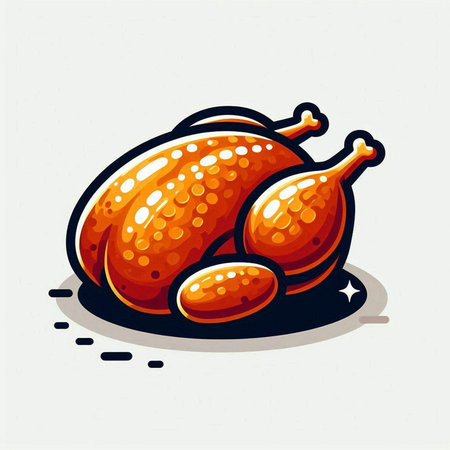 Illustration of a roasted chicken on a white background, vector illustrationのイラスト素材