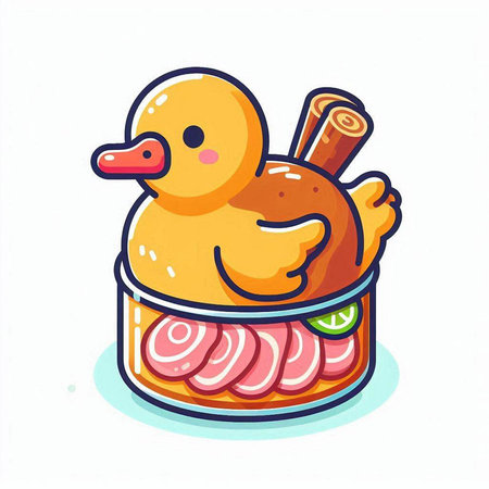 Cute duck in a tin can isolated on white background. Vector illustration.のイラスト素材