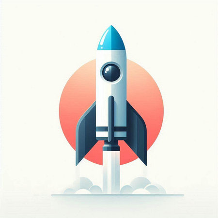 Rocket icon in retro style. Vector illustration of a space ship.のイラスト素材