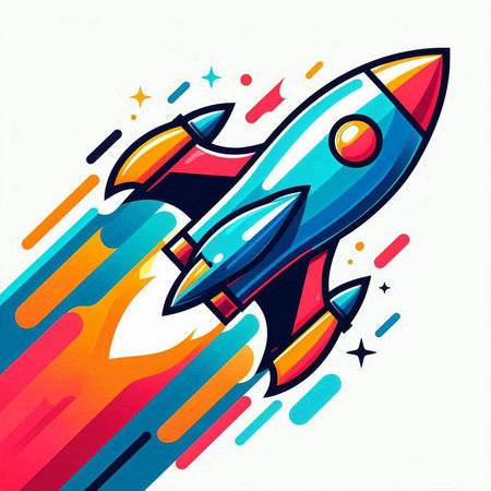 Space rocket with colorful stripes on white background. Colorful vector illustration.のイラスト素材