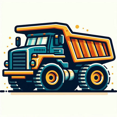 Vector illustration of a dump truck. Design element for logo, label, sign, poster.のイラスト素材
