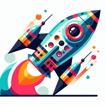 Space rocket with colorful abstract background. Vector illustration for your design.のイラスト素材