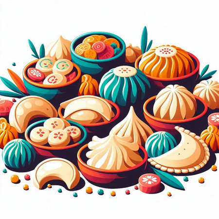 Illustration of oriental dumplings on a white background.のイラスト素材