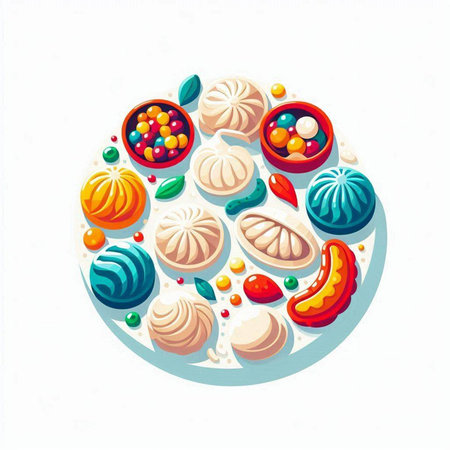 Vector illustration of Chinese dumplings on white background. Vector illustration.のイラスト素材