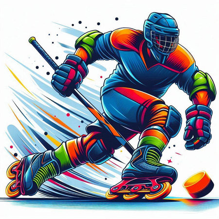 Hockey player in action. Vector illustration of hockey player in action.のイラスト素材