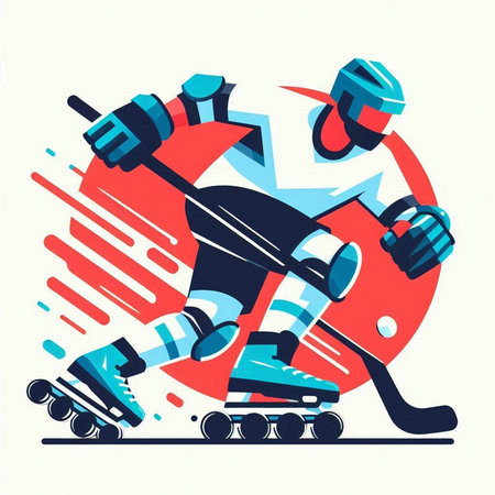 Roller skates and hockey sticks. Vector illustration in retro style.のイラスト素材