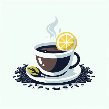 Cup of coffee with lemon on white background. Vector illustration.のイラスト素材