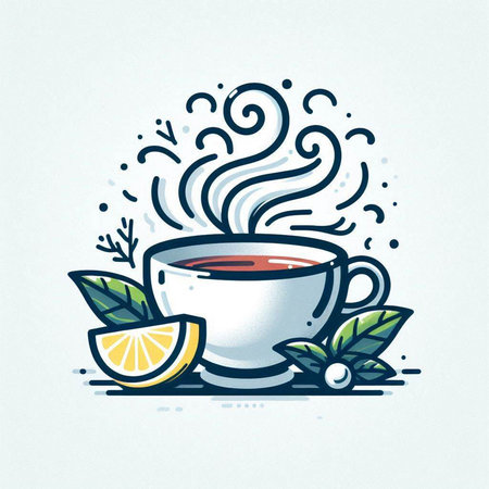 Cup of tea with lemon and mint leaves. Vector illustration.のイラスト素材