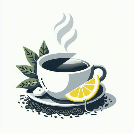 Cup of coffee with lemon on white background. Vector illustration.のイラスト素材