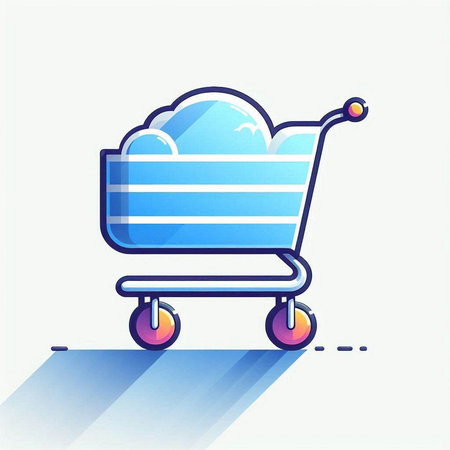 shopping cart with cloud icon, flat design, vector illustration.のイラスト素材