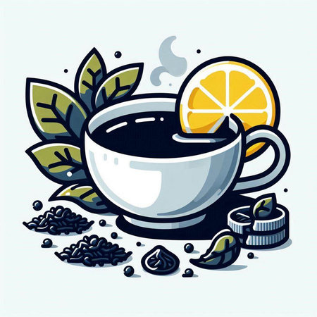 Cup of tea with lemon and mint leaves. Vector illustration.のイラスト素材