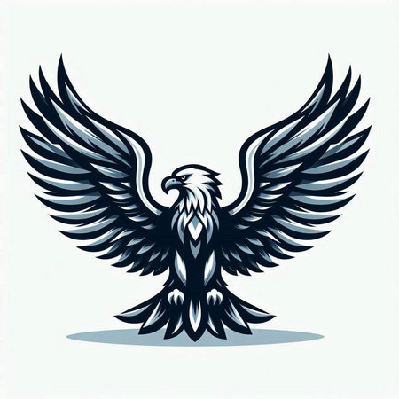 Eagle head with wings in tattoo style. Vector illustration isolated on white background.のイラスト素材
