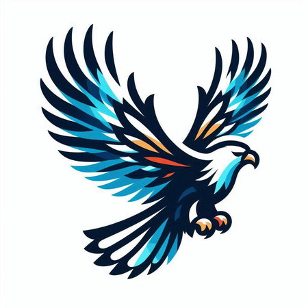 Eagle logo with blue wings on white background. Vector illustration.のイラスト素材
