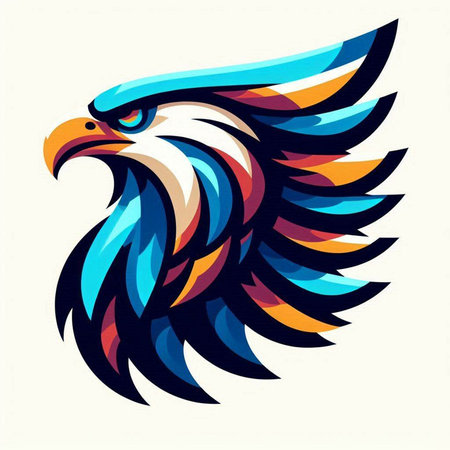 Eagle head in the form of a colorful geometric pattern. Vector illustration.のイラスト素材