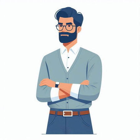 Hipster man. Vector illustration in flat cartoon style. Isolated on white background.のイラスト素材