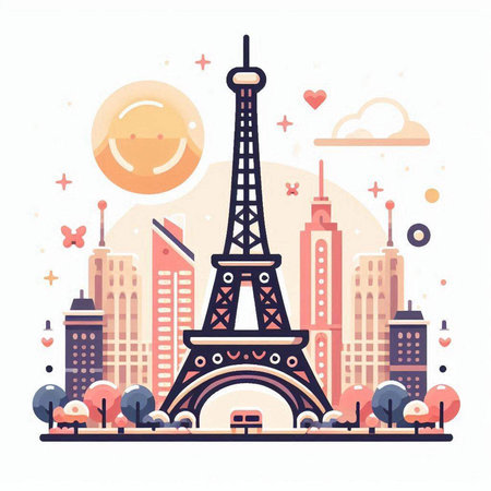 Eiffel tower in Paris, France. Vector illustration in flat styleのイラスト素材