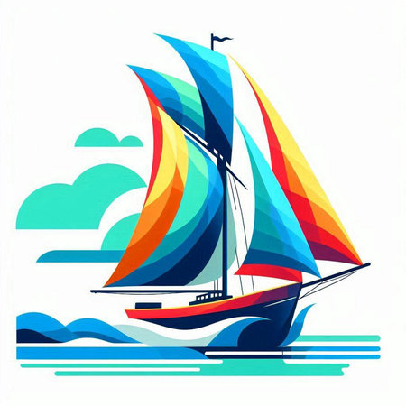Sailing boat on the sea. Vector illustration of a sailboat.のイラスト素材