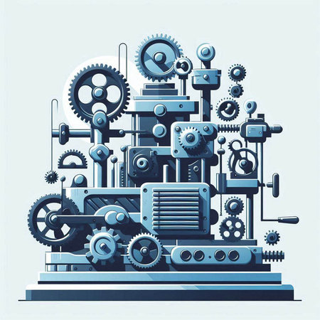 Vector industrial illustration of mechanism with gears and cogwheels on light backgroundのイラスト素材