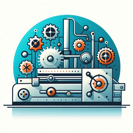 Vector industrial illustration. Cogwheels and gears mechanism on blue background.のイラスト素材