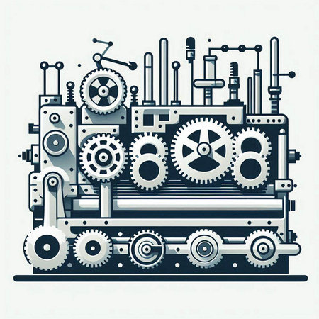 Industrial machine made of gears and cogwheels. Vector illustration.のイラスト素材