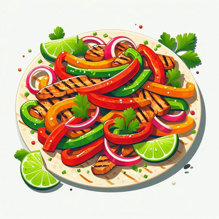Salad with grilled salmon, vegetables and herbs. Vector illustration.のイラスト素材