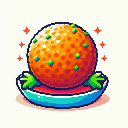 Vector illustration of a cartoon orange fruit on a plate with green leaves.のイラスト素材
