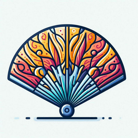 Folding fan, hand drawn vector illustration in line art style.のイラスト素材