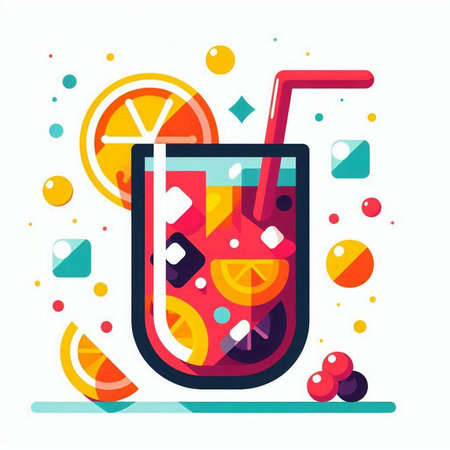 Fruit cocktail with orange, grape, lemon and ice. Vector illustration.のイラスト素材