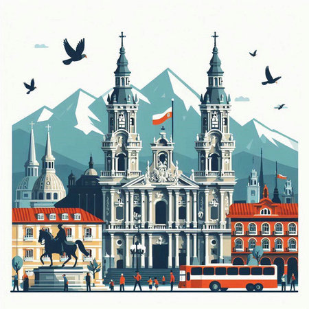 Munich, Germany. Landmarks of the city. Vector illustration.のイラスト素材